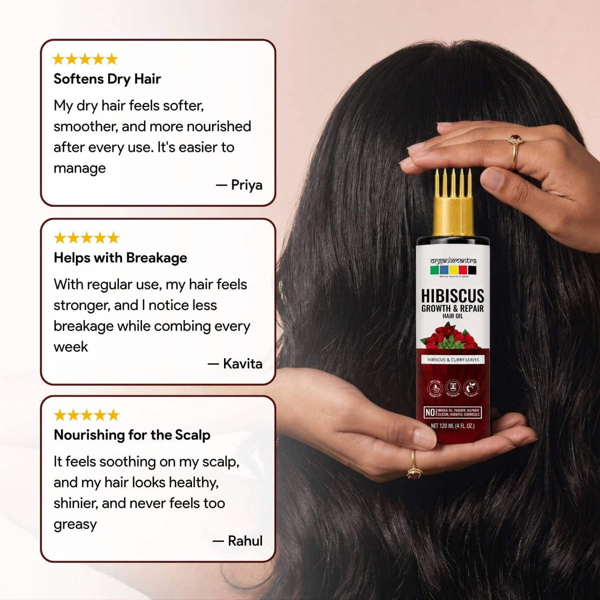 Before and after comparison showing dry rough hair and fuller smoother looking hair