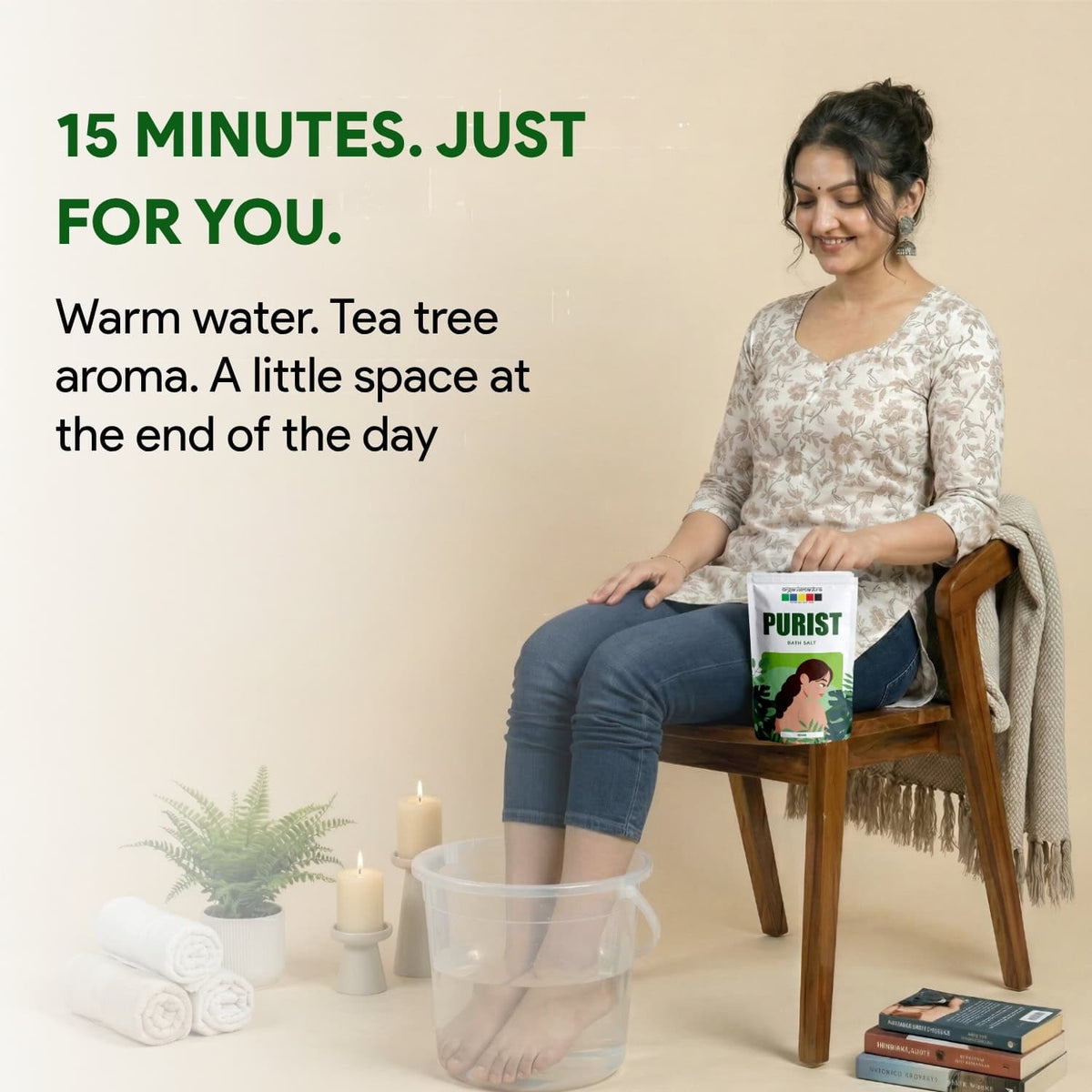 purist bath salt 15 minutes warm foot soak routine